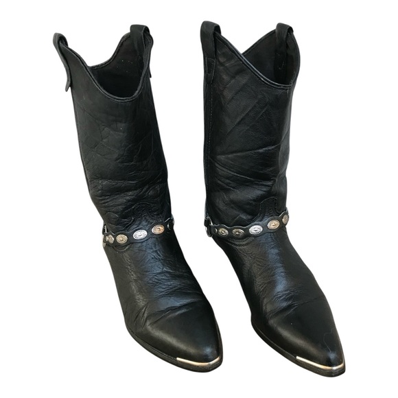 Vintage Black Leather #3734 Womens Western Cowboy Boots with ankle charm. SZ.8M - Picture 3 of 8